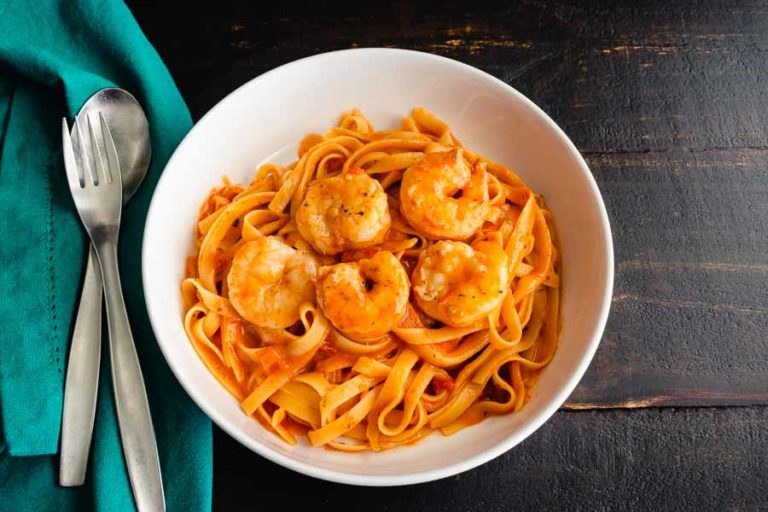 One Pan Shrimp and Pasta in Tomato Cream Sauce