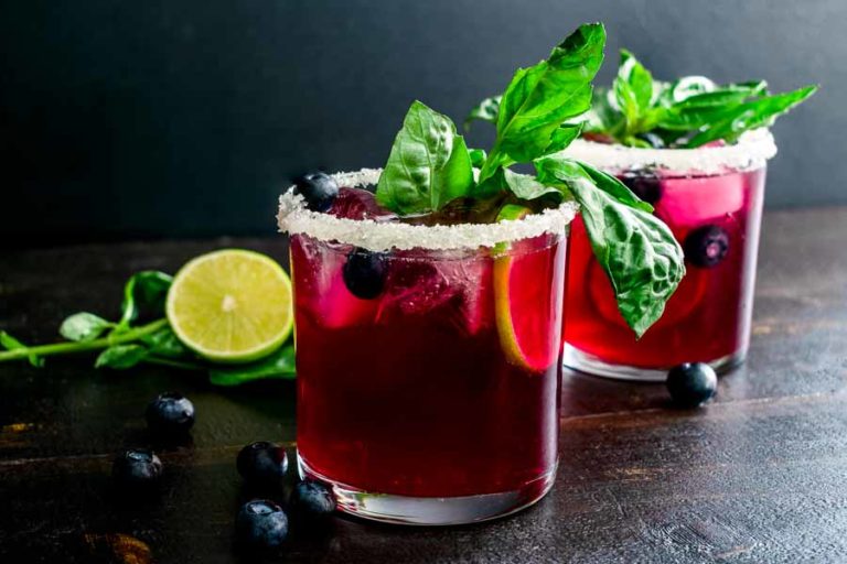 Roasted Blueberry Basil Margaritas