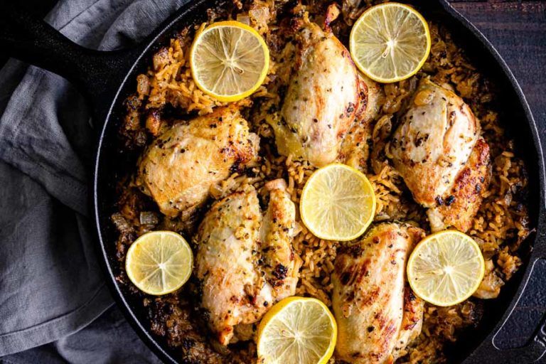 One Pot Greek Chicken and Lemon Rice