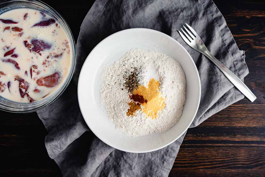 Making the seasoned flour for breading