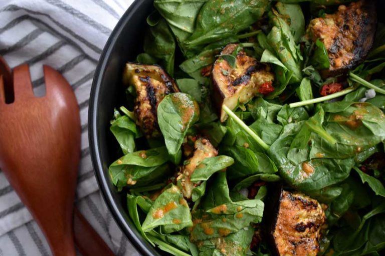 Grilled Eggplant and Spinach Salad