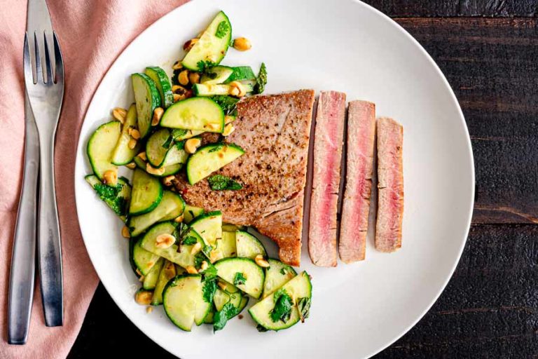 Tuna Steaks with Cucumber-Peanut Salad