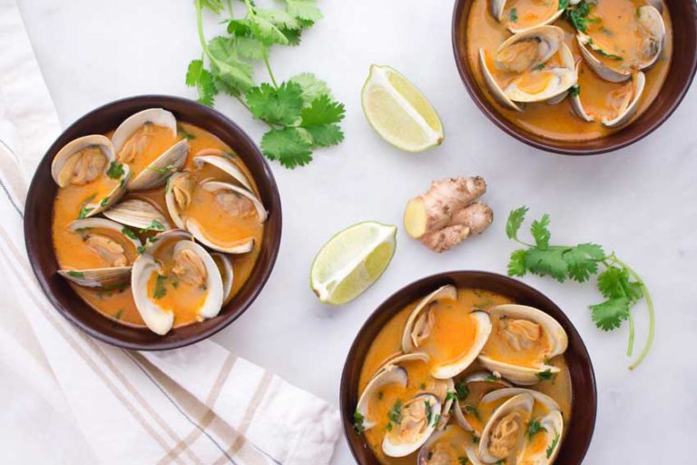 Red Curry, Coconut, and Ginger Infused Steamed Clams