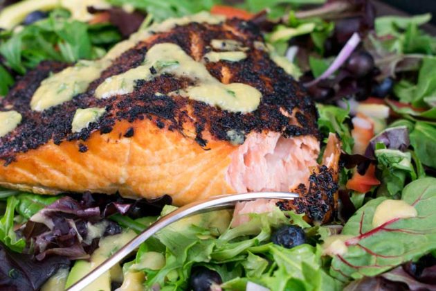 Crispy Jamaican Jerk Salmon with Mango-Basil Vinaigrette - Recipe ...