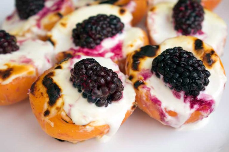 Roasted Apricots with Mascarpone and Blackberries