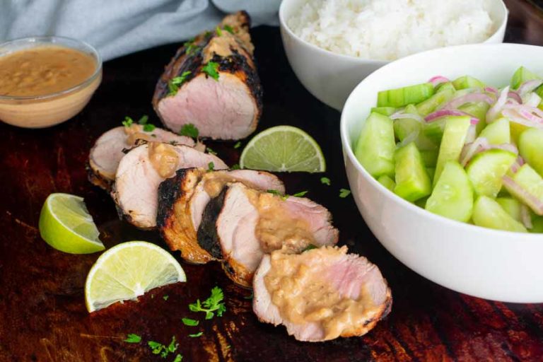 Grilled Thai Pork Tenderloin with Coconut Lime Peanut Sauce