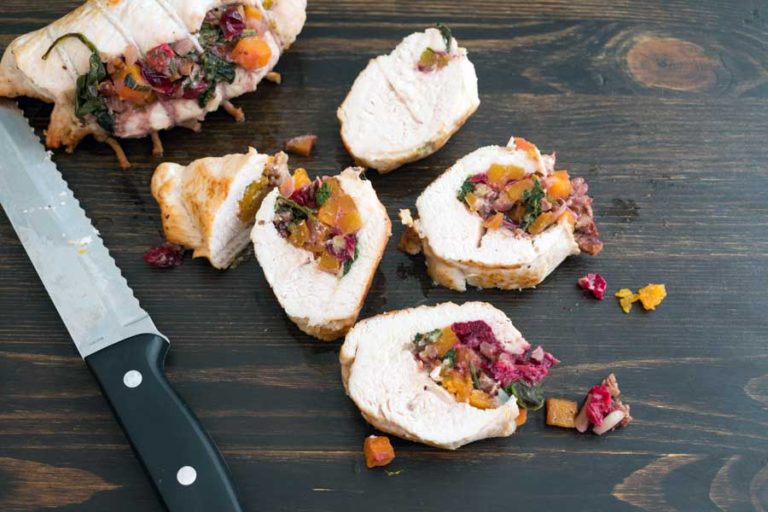 Butternut Stuffed Turkey Tenderloin with Cranberries and Pecans