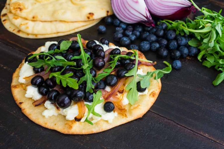 Blueberry, Feta and Honey-Caramelized Onion Naan Pizza