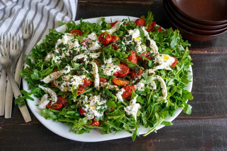 Arugula with Slow-Roasted Cherry Tomatoes and Burrata