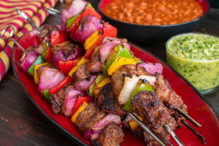 Steak Fajita Skewers with Cilantro Chimichurri