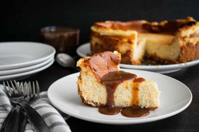 Rum Caramel Drizzled Eggnog Cheesecake