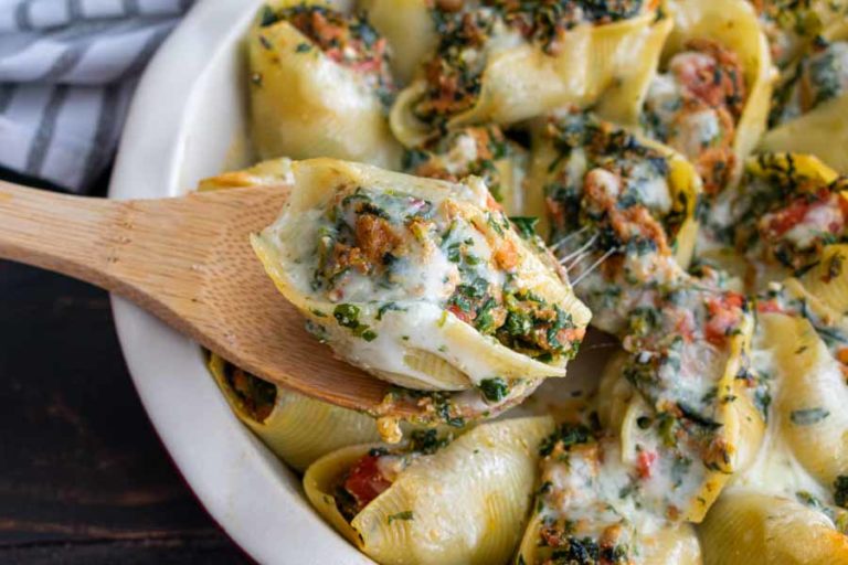 Sausage Stuffed Shells with Spinach