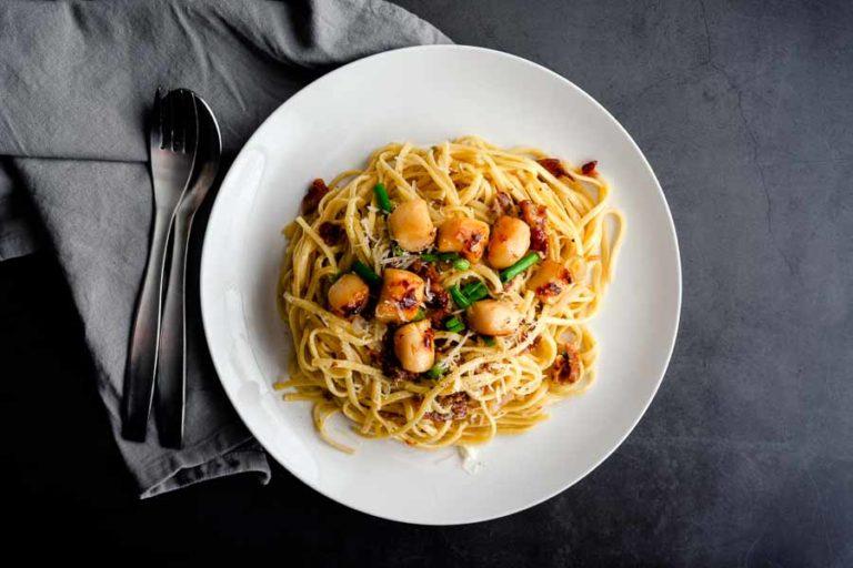 Carbonara with Pan Seared Scallops