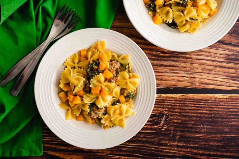 Creamy Roasted Butternut Squash Pasta with Sausage and Spinach