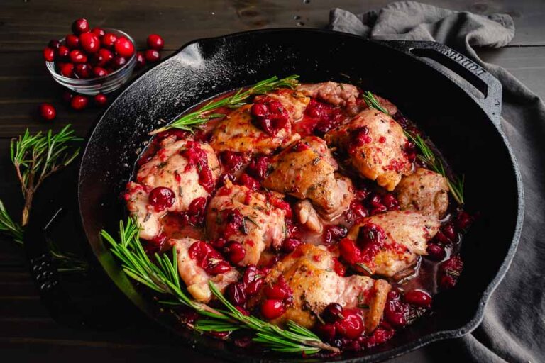 One Pan Rosemary Chicken Thighs with Cranberry Sauce