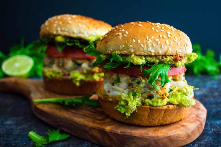 Shrimp Burgers with Cilantro and Guacamole