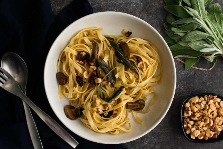 Tagliatelle with Mushrooms, Sage Butter & Toasted Hazelnuts