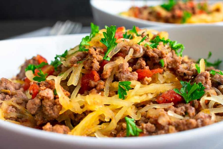 Crockpot Spaghetti Squash, Meat, Tomatoes