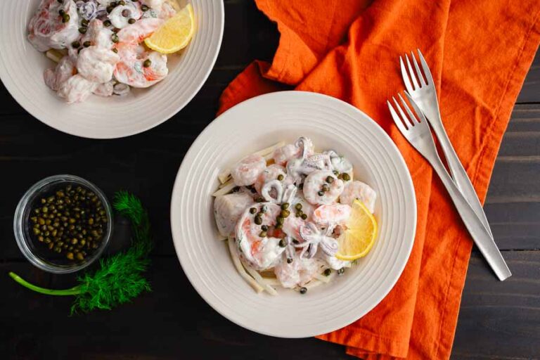 Poached Seafood Salad with Lemon Dill Sauce