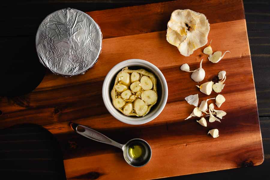 Roasting garlic in a ramekin