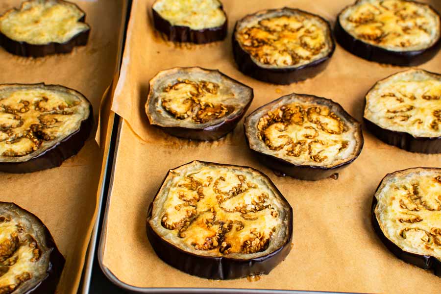 Parchment paper under the eggplant slices made clean-up easy