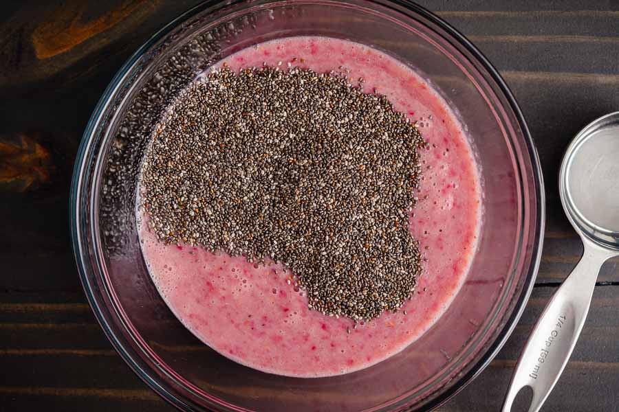 Chia seeds added to the raspberry mixture