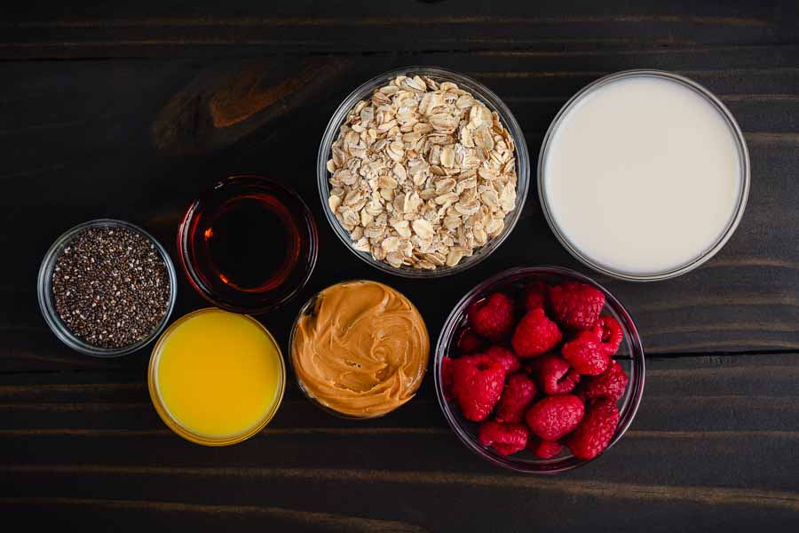 Raspberry Peanut Butter Oat Parfait Ingredients