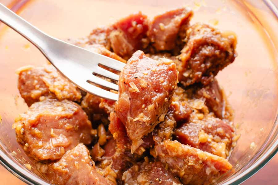 Marinated chunks of pork shoulder