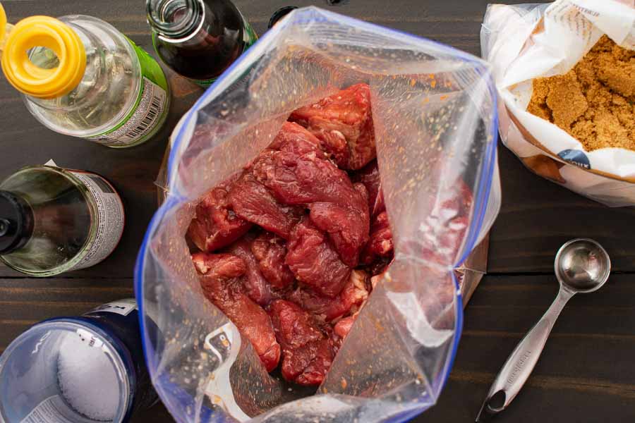 Pork and marinade in a ziplock bag