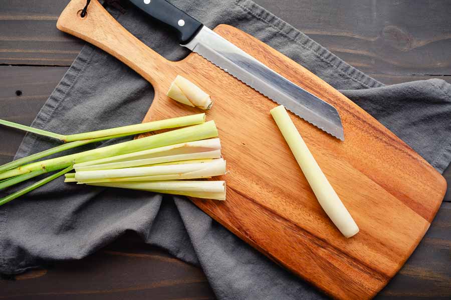 Trimmed and peeled lemongrass stalk