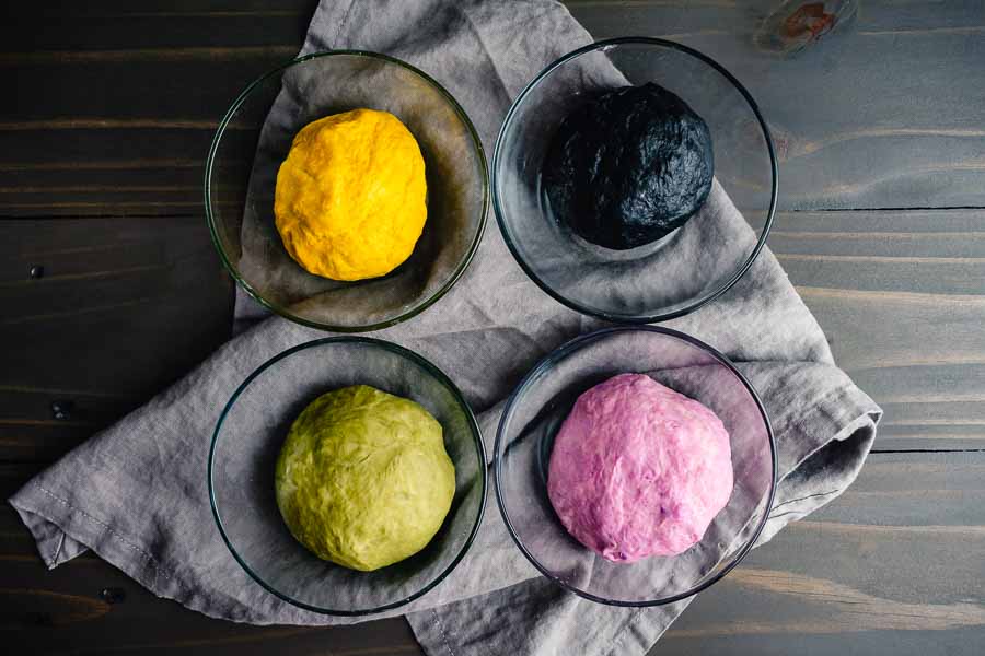 Divided and colored bread dough