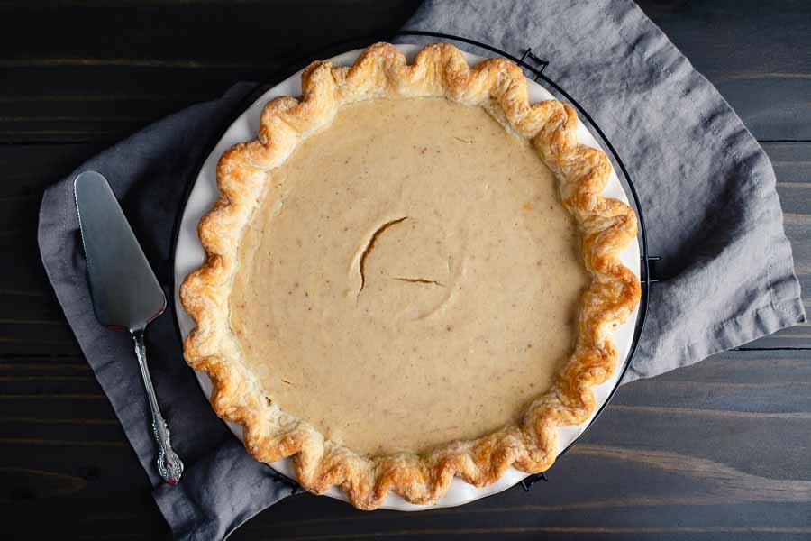 All three white pumpkin pies cracked as they cooled