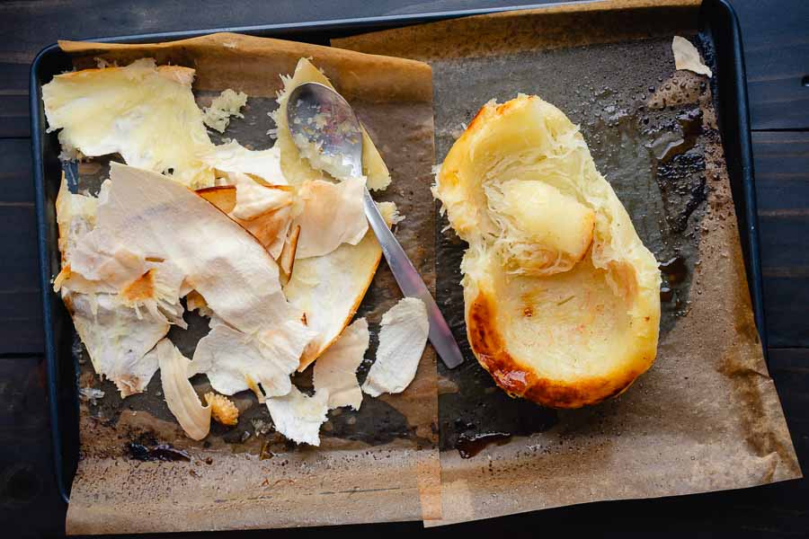 Baked and peeled white pumpkin