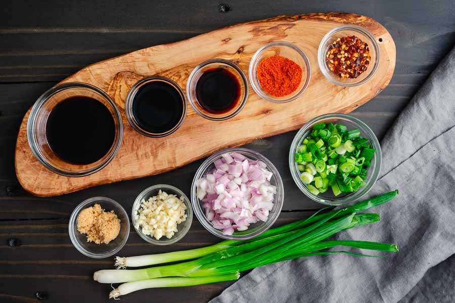 Prepped and measured sauce ingredients