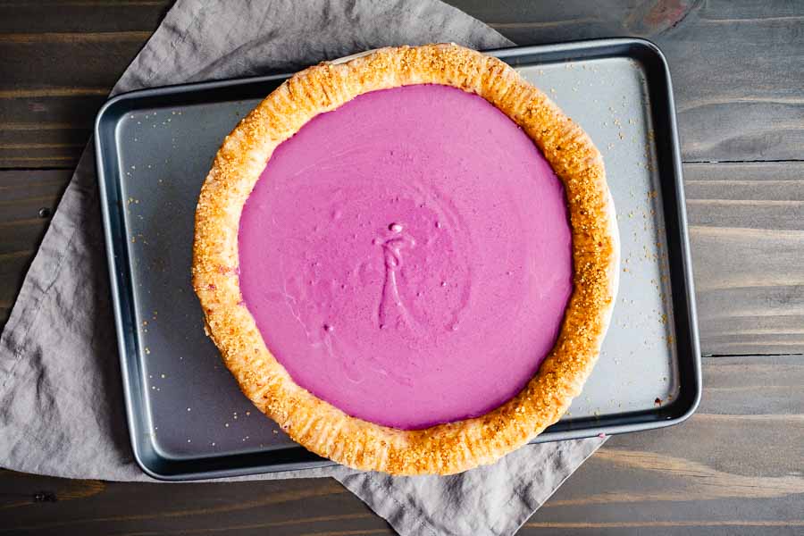 Filled purple sweet potato pie before baking