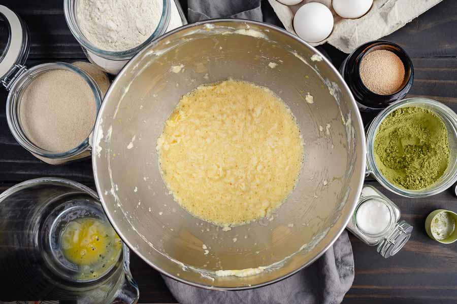 Creamed butter and sugar after adding eggs