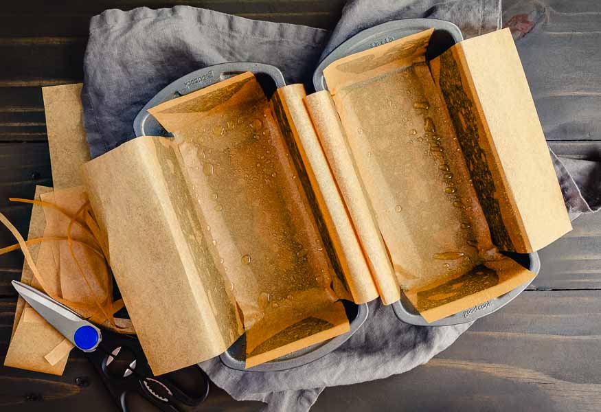 8" x 5" loaf pans lined with parchment paper