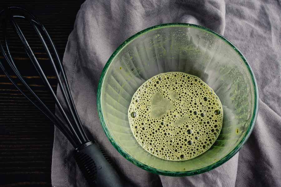 Matcha whisked with a balloon whisk