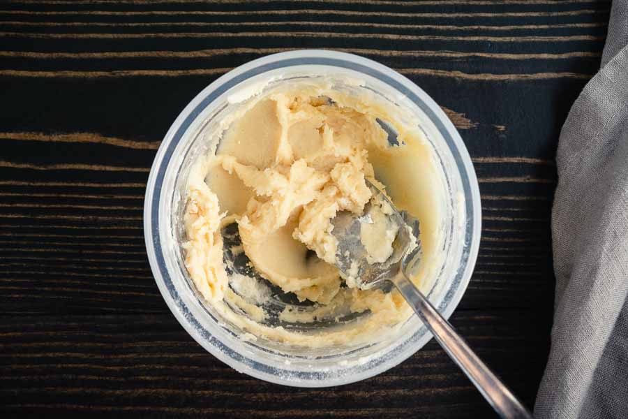 Making the beurre manie (softened butter mixed with flour)