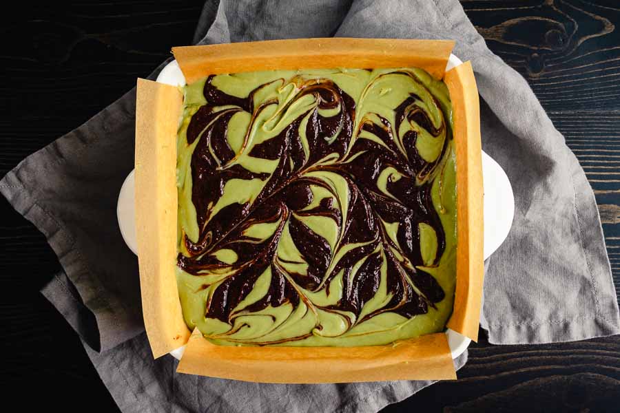 For my second attempt I added much less brownie batter on top of the cheesecake layer and got a much better swirl pattern